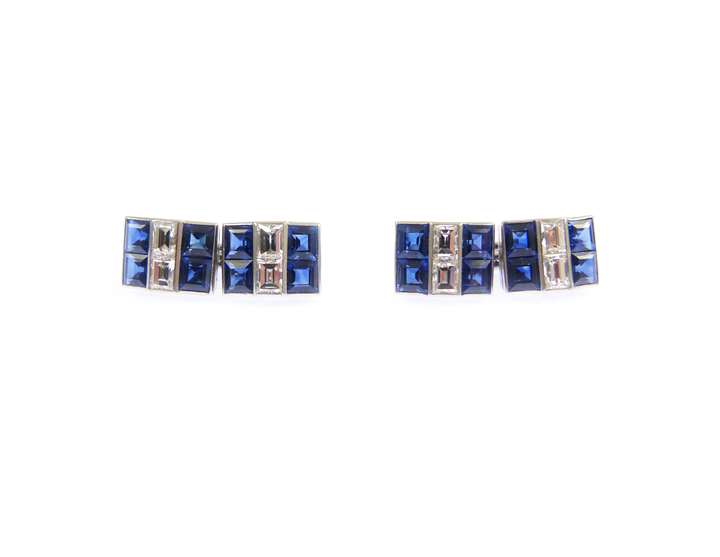 Pair of sapphire and diamond cufflinks by Cartier